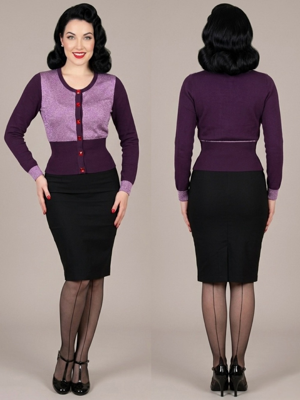 ALANNAH HILL Tit For Tat Cardi sparkly cardigan in grape.